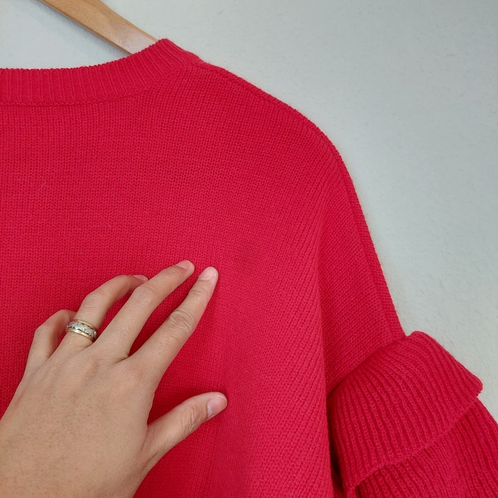 Capsule Red Ruffle Sleeve Crewneck Sweater Womens Small 8-12 NWT - Picture 7 of 10